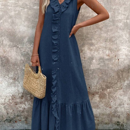 Sleeveless Cotton Linen V-neck Swing Dress