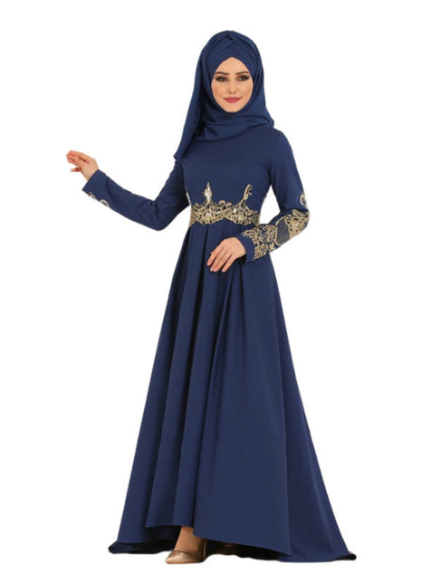Abaya cerrada elegante y agraciada de cintura alta bordada con hiyab