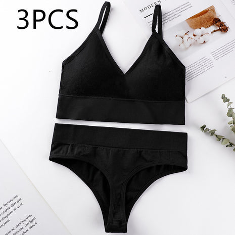 Thin French Style No Steel Ring Panties And Bra Set