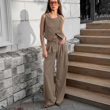 Conjunto de Traje de Pantalón de Cintura Alta y Chaleco sin Mangas