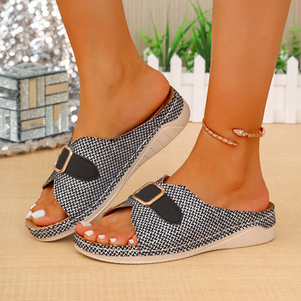 Buckle Wedges Peep-toe Mule