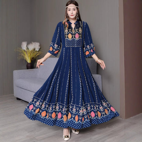 Vestido Largo Bordado Estilo Étnico Bohemio