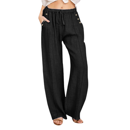 Loose Button Casual Wide-leg Trousers