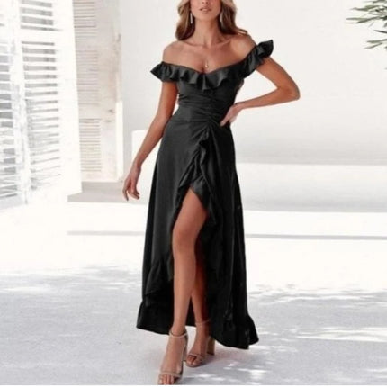 Large Sloping Shoulders with Ruffles Dress