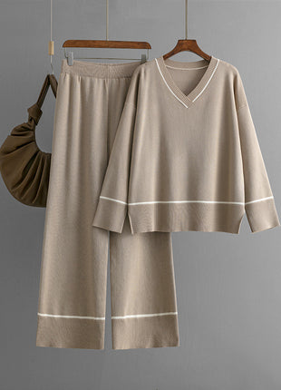 Loose Casual Knitted Sweater Pullover Two-piece Set