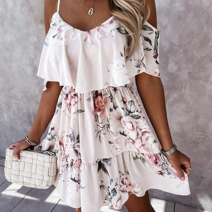 Floral Elastic Waist Loose Dress