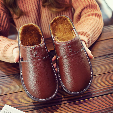 Pure Leather Thermal Cotton Waterproof Household Slippers
