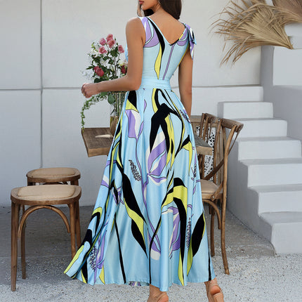 Holiday Floral Sleeveless High Waist Dress