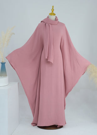 Waist-tight Batwing Sleeve Abaya with Headscarf
