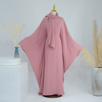 Waist-tight Batwing Sleeve Abaya with Headscarf