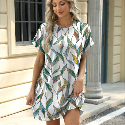 Loose Crew Neck Short Sleeve Pocket Dress