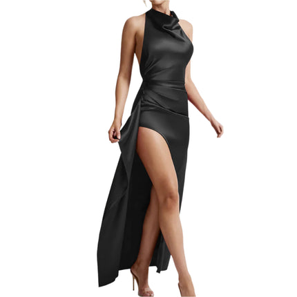 Slit Lace-up Backless Ruffle Hip Long Dress