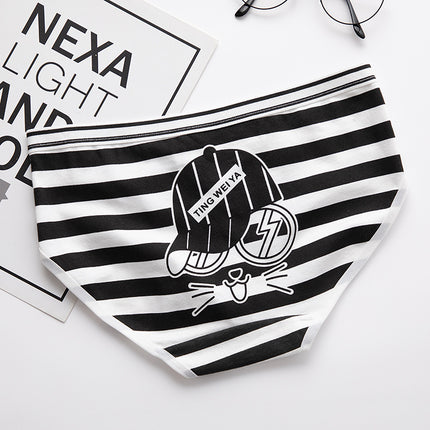 Black And White Cute Cartoon Mid Waist Sheath Breathable Underwear