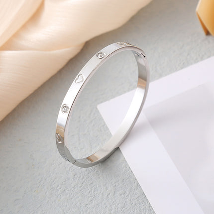 Heart-shaped Diamond Stainless Steel Bangle