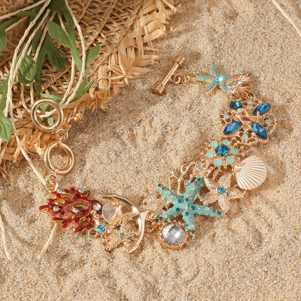 Alloy Rhinestone Shell & Anchor Bracelet