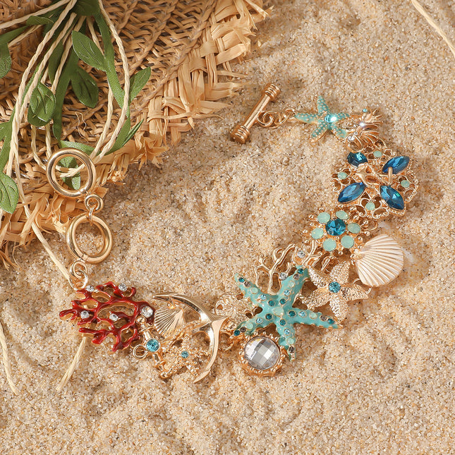 Alloy Rhinestone Shell & Anchor Bracelet