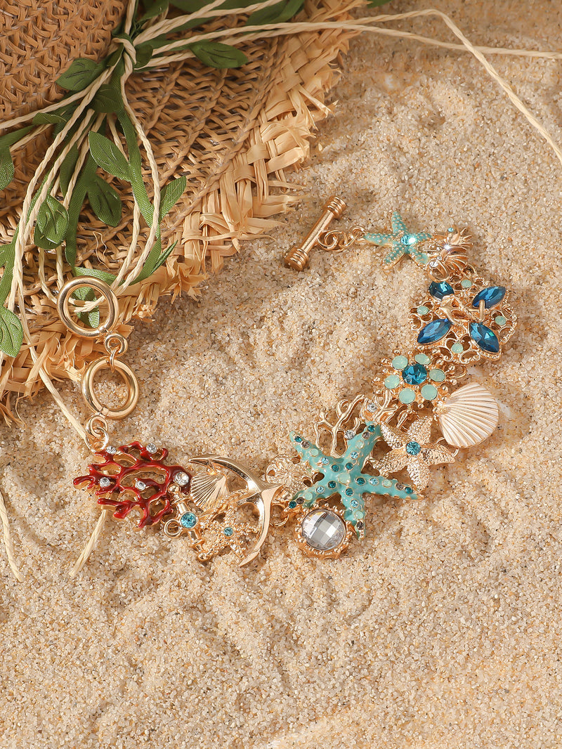 Alloy Rhinestone Shell & Anchor Bracelet