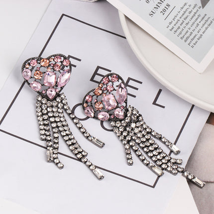 Diamond-encrusted Heart Pendant Earrings