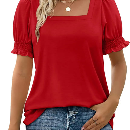 Spring And Summer U-neck Petal Sleeve Loose T-shirt