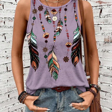 Women's Feather Print Vest Summer Print
