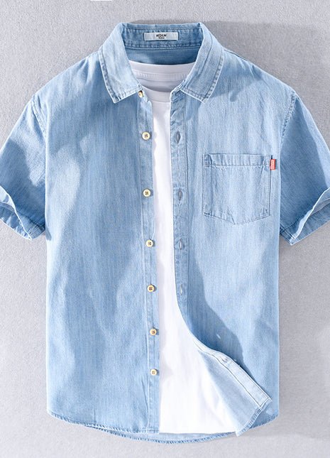 Camisa de jean de algodón de manga corta