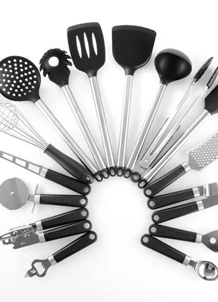 フック付きキッチンステンレススチール製シリコン調理器具16点セット