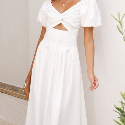 V-neck Long Puff Sleeve Long Slimming Dress