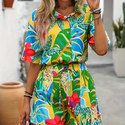 Hawaiian Style Short Sleeve Shirt Shorts Suit