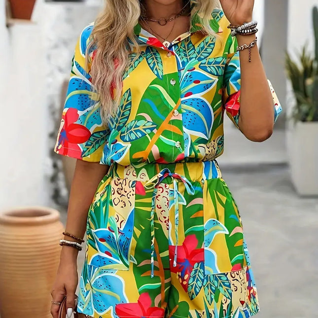 Hawaiian Style Short Sleeve Shirt Shorts Suit