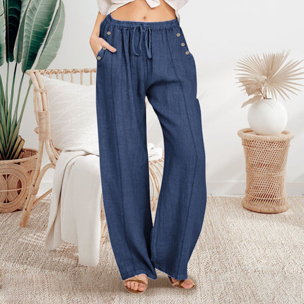 Loose Button Casual Wide-leg Trousers