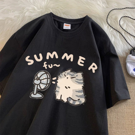 Hong Kong Style Half Sleeve Loose Cotton Short Sleeve