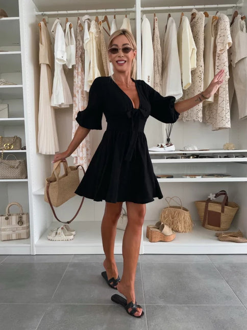 Short Sleeve Casual V-neck Sahara Plaid Dress