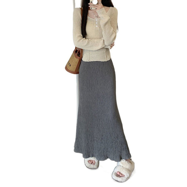 Vintage Crumpled A- Line Autumn Idle Style Skirt