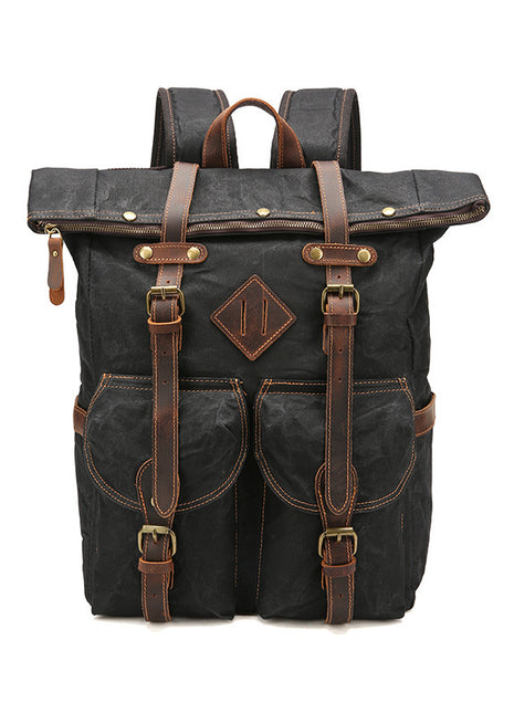Mochila Retro Impermeable de Lona | Mochila de Viaje de Cuero Crazy Horse