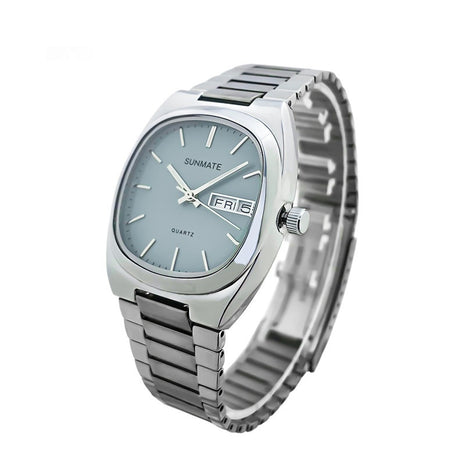 Reloj de cuarzo de moda con correa de acero, esfera cuadrada blanca y sencilla