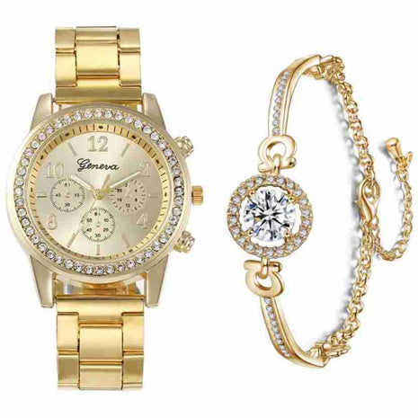 Fashion Steel Belt Quartz Watch and Bracelet Set