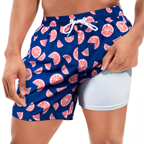 Bañador de playa azul oscuro con estampado de sandías