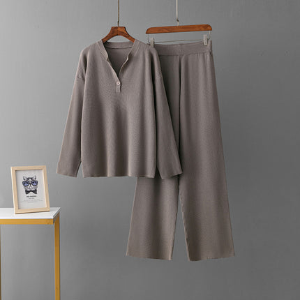 Fashion Loose V-neck Knit Casual Suit