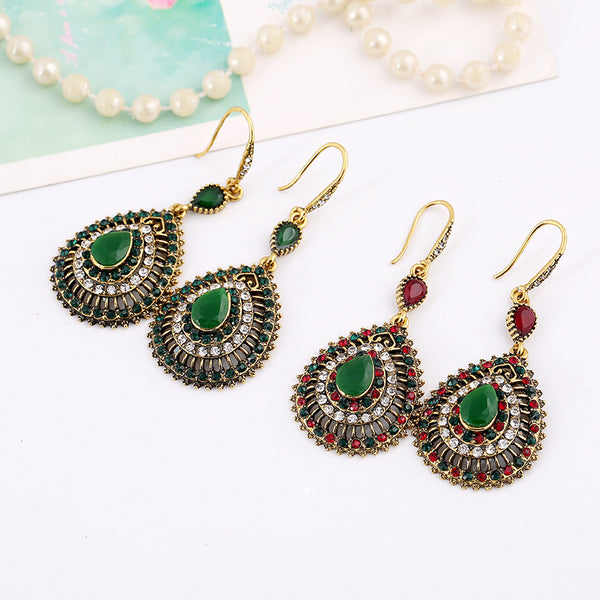 Ethnic Style Full Diamond Drop-shaped Alloy Earrings