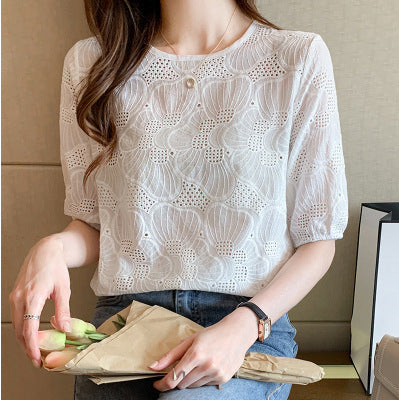 Embroidered Hollow Chiffon Shirt