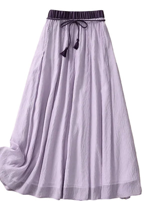 Women's pleated A-line midi skirt with elastic waistband

White viscose pleated midi skirt for women

Purple retro-inspired women's A-line skirt

Khaki pleated mid-length skirt for women

Green women's midi skirt with flowing A-line silhouette

Women's solid-color skirt with vintage pleated design

Women's elastic-waist midi skirt in multiple colors