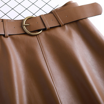 Leather A- Line High Waist Pleated Umbrella Skirt