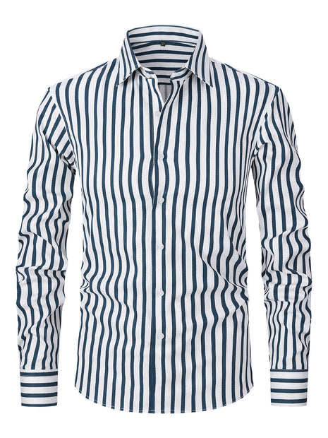 Camisa de hombre de manga larga de seda helada a rayas que combina con todo