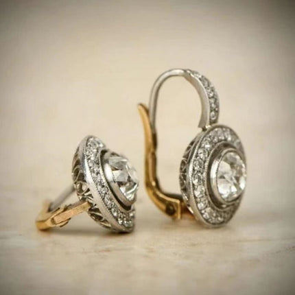 Vintage Style Rhinestone Surround Round Crystal Earrings
