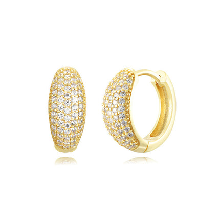 Sterling Silver Needle Street Fashion Geometry Pattern Round Rhinestone Earrings