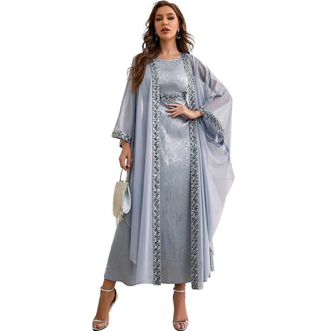 Vestido Bordado Gris Piedra de Losa de Otoño