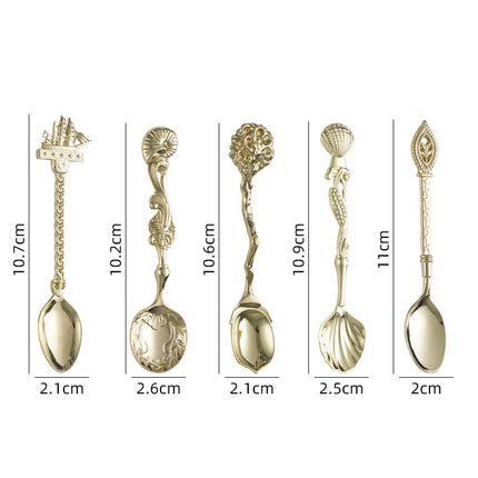 5-Piece Set Zinc Alloy Dessert & Coffee Spoon with Ocean Design