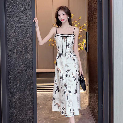 Sling Satin Oblique Cut Temperament Dress