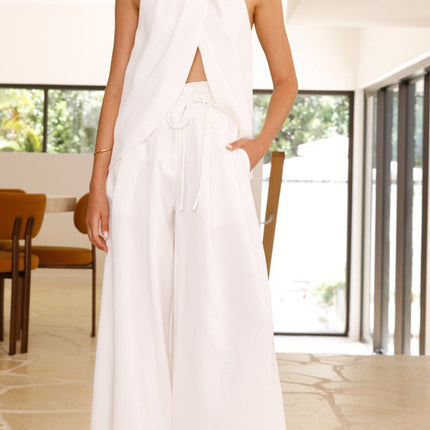 Women's Round Neck Wide Leg Pants Suit