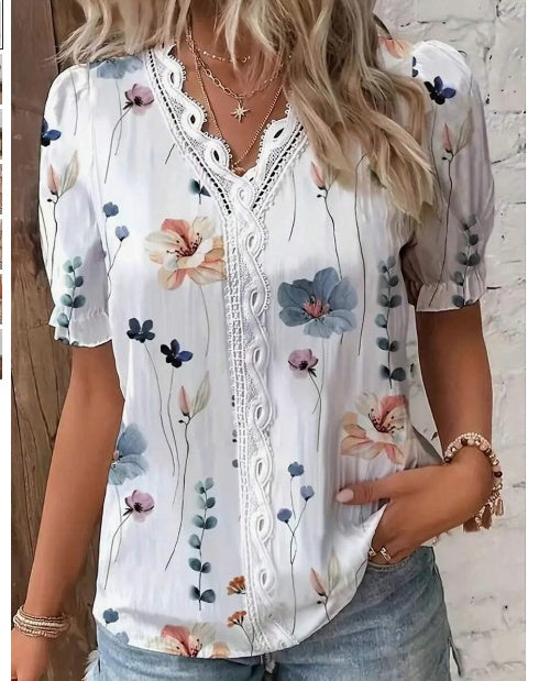 Floral Lace Puff Sleeve Shirt